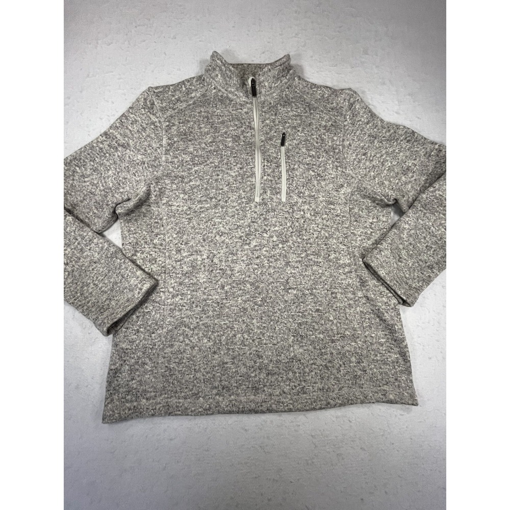 Woolrich‎ Sweater Mens Large Heathered Gray Fleece Lined Tight Knit Quarter Zip